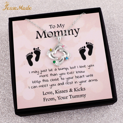 Personalized Baby Foot Necklace With 1-6 Birthstones Engraved Names Gift For Mother