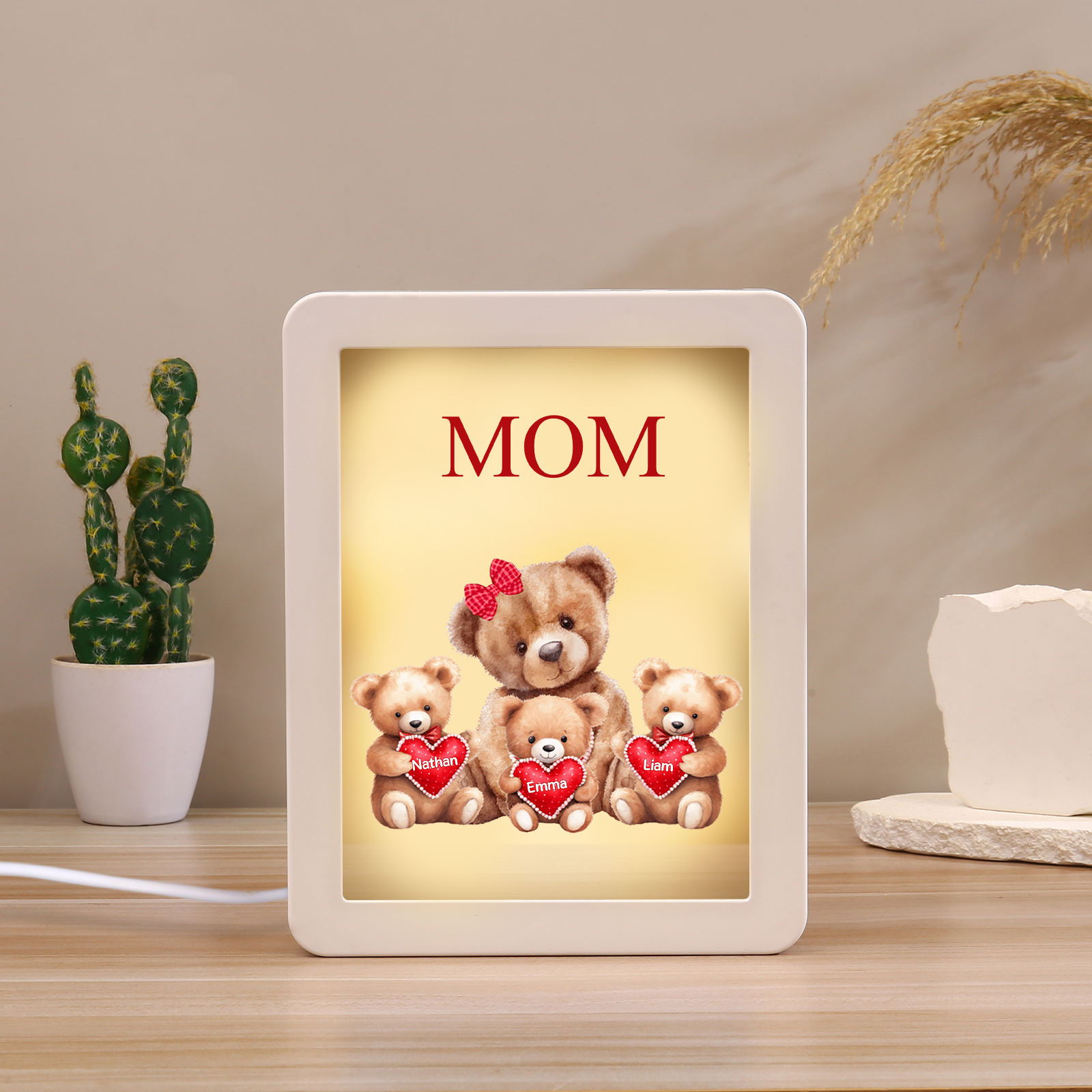 3 Names - Personalized Mom Home Bear Style Custom Text LED Night Light Gift for Mom