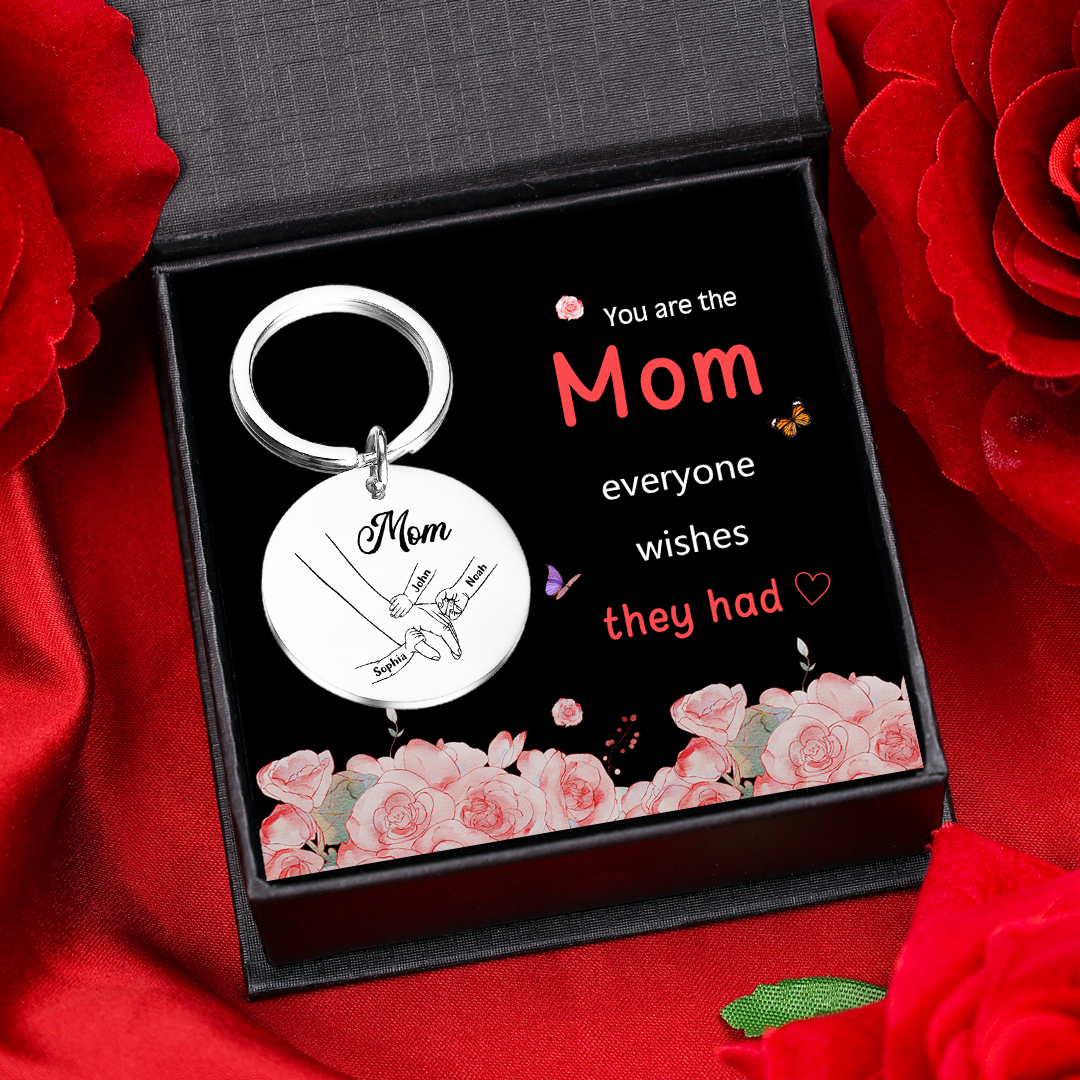 2 Name Personalized Pendant Keychain with Set Gift Box, Engraved with Name, Special Gift for Mom