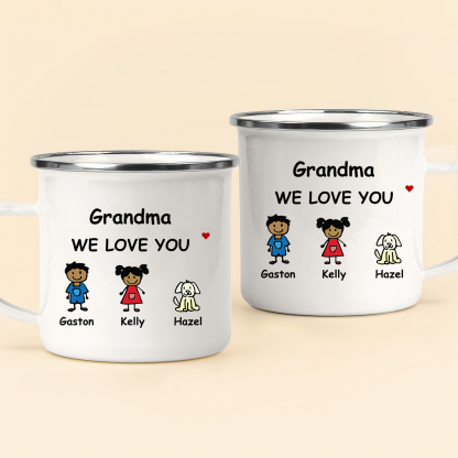 Personalized Enamel Cup Grandma We Love You Gift with Cartoon Characters Pets | Jessemade