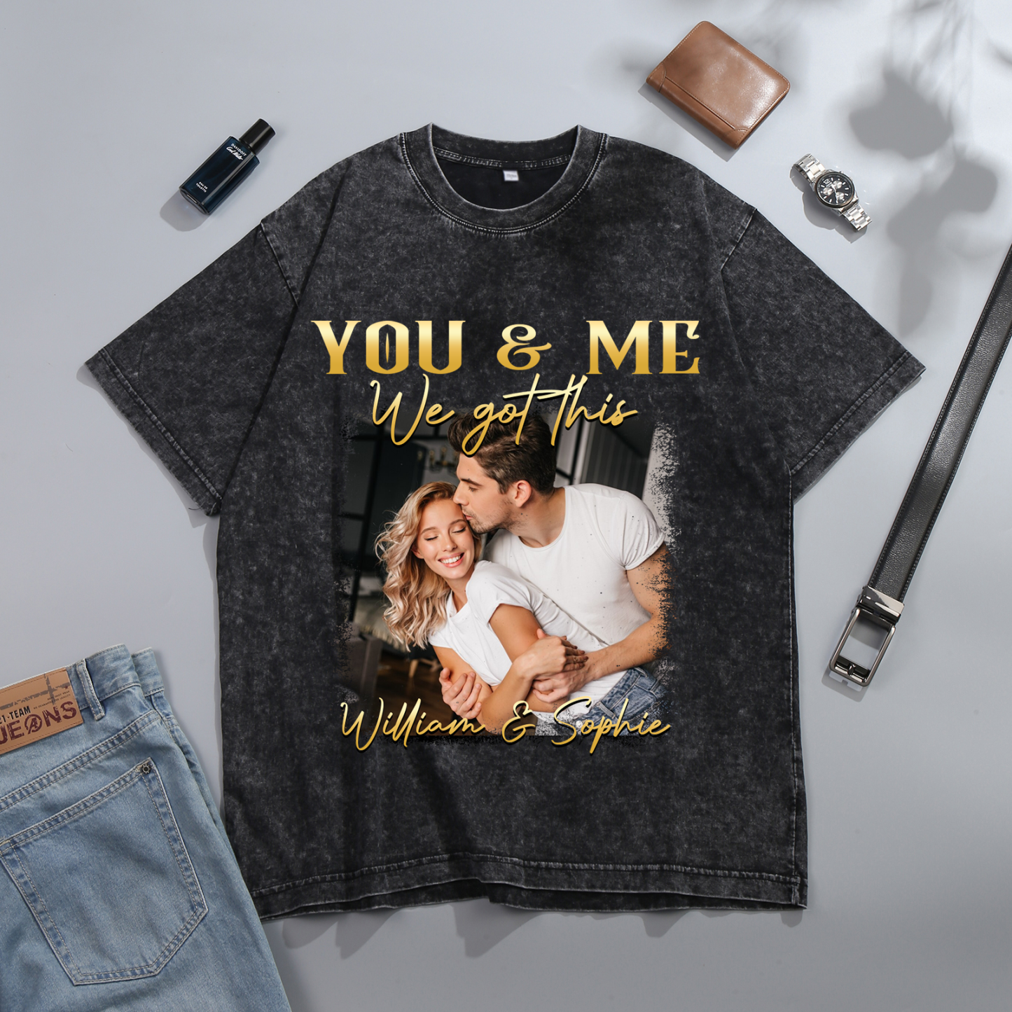 Personalised Couple T-Shirt – with Custom 2 Names and 1 Photo - "YOU & ME, We Got This" | Valentine’s Day Gift for Him/Her | Jessemade