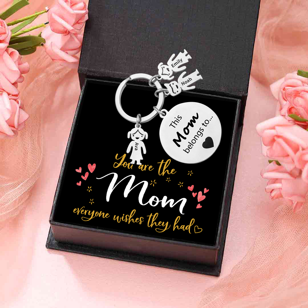 3 Names-This Mom Belongs to...Custom Keychain with Name & Text