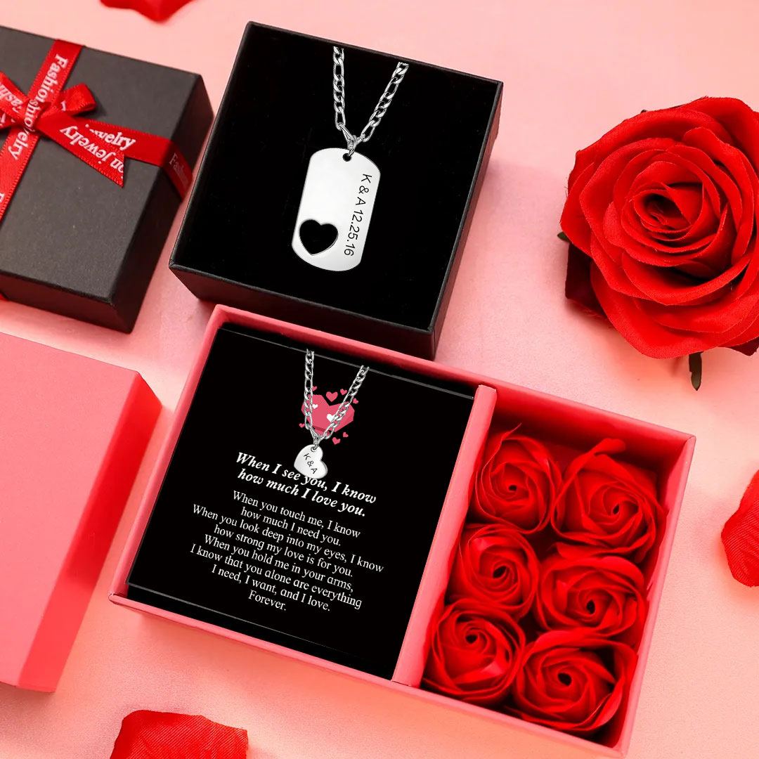 Personalized Heart Cut-Out Couple Necklace Set