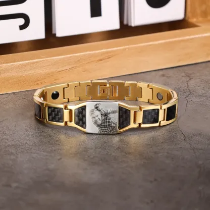 To My Man Personalized Carbon Fiber Energy Bracelet Gift Set, Custom Photo ID Bar Men's Bracelet Bangle Gifts For Him | Jessemade