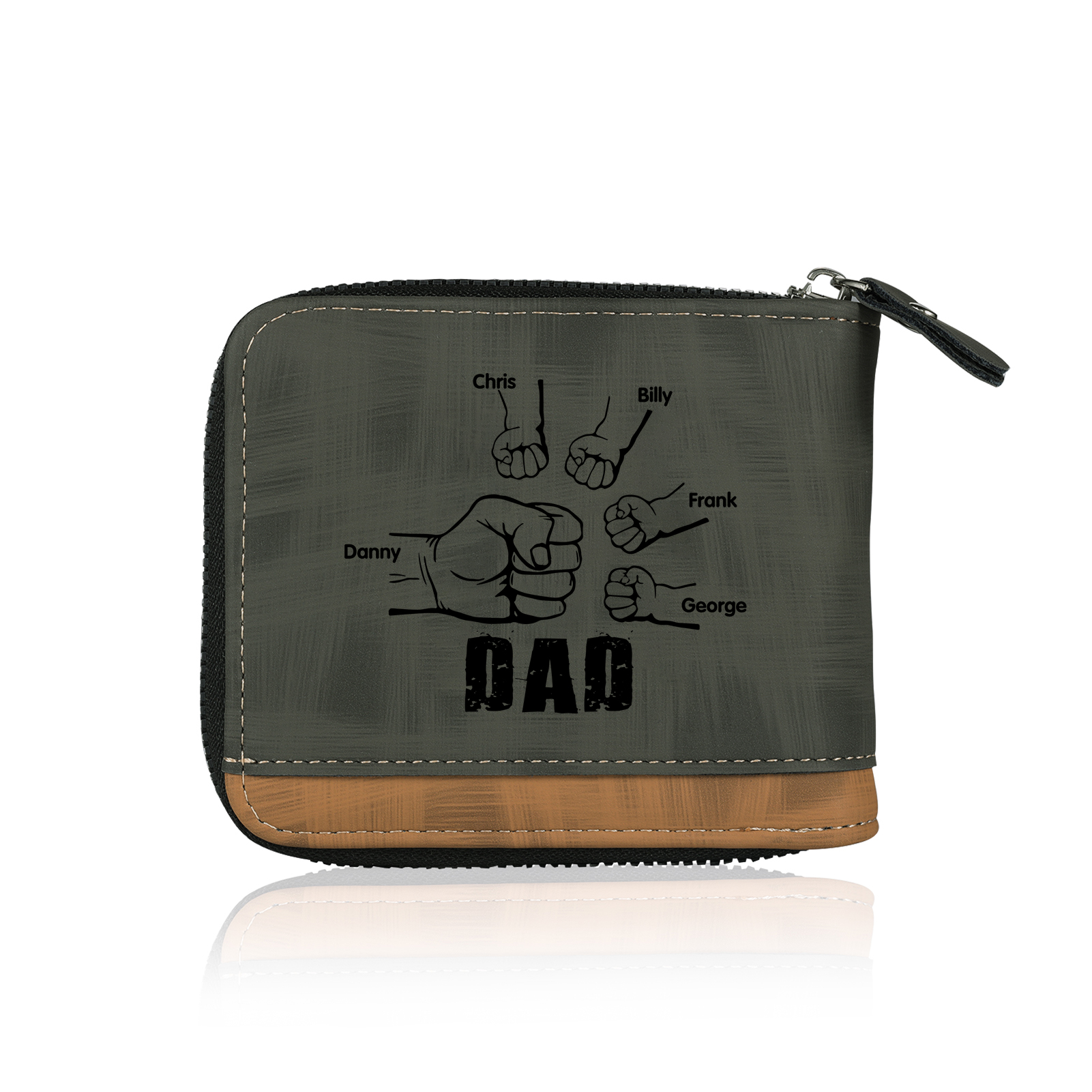 5 Names - Personalized Photo Custom Leather Men's Zipper Wallet as a Father's Day Gift for Dad
