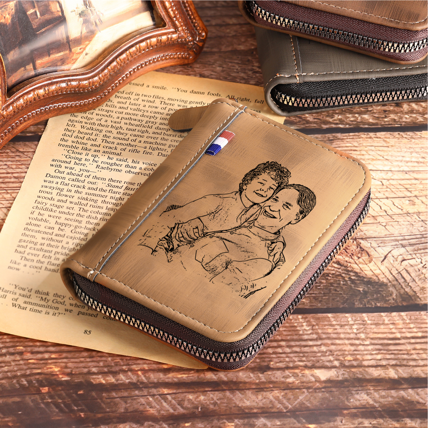 7 Names - Personalized Photo Text Custom Leather Men's Wallet Custom Name Zipper Wallet for Dad