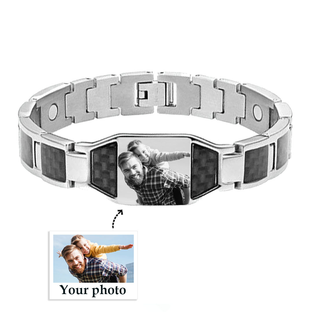 Father's Day Gifts Personalized Watchband Bracelet Custom Photo Initial ID Bar Men's Bracelet Bangle Gifts For Him