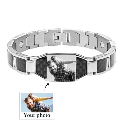 To My Man Personalized Carbon Fiber Energy Bracelet Gift Set, Custom Photo ID Bar Men's Bracelet Bangle Gifts For Him | Jessemade
