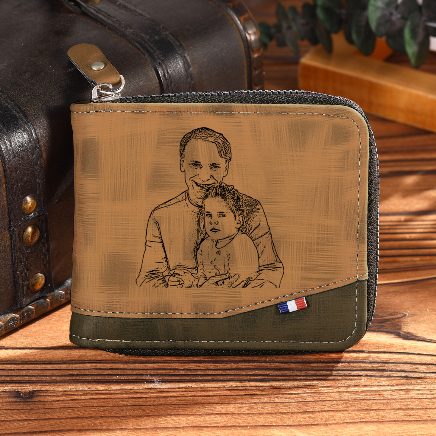 5-Names Personalized Leather Men's wallet With Card Slot Engraved With Name And Photo For Papa As a Father's Day Unique Gift