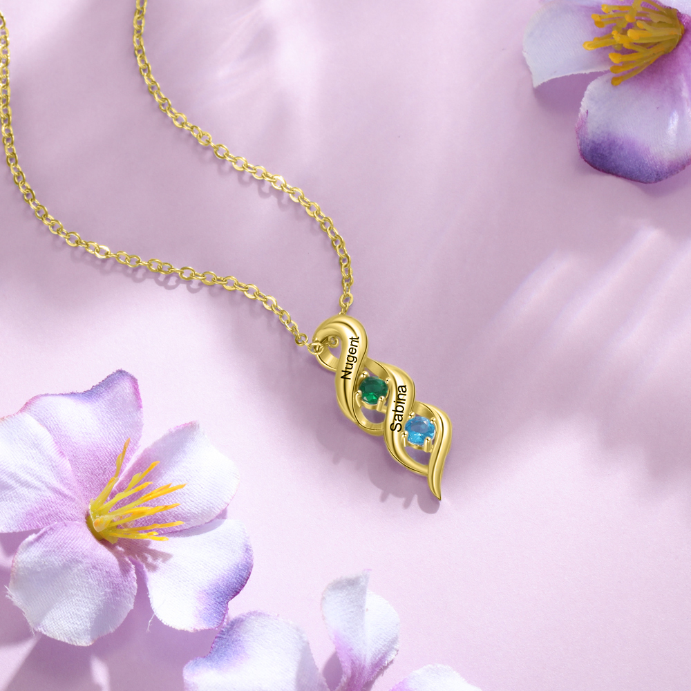 Mother DNA Necklace Personalized Family Necklace Engrave 2 Names & Birthstones Gifts For Her