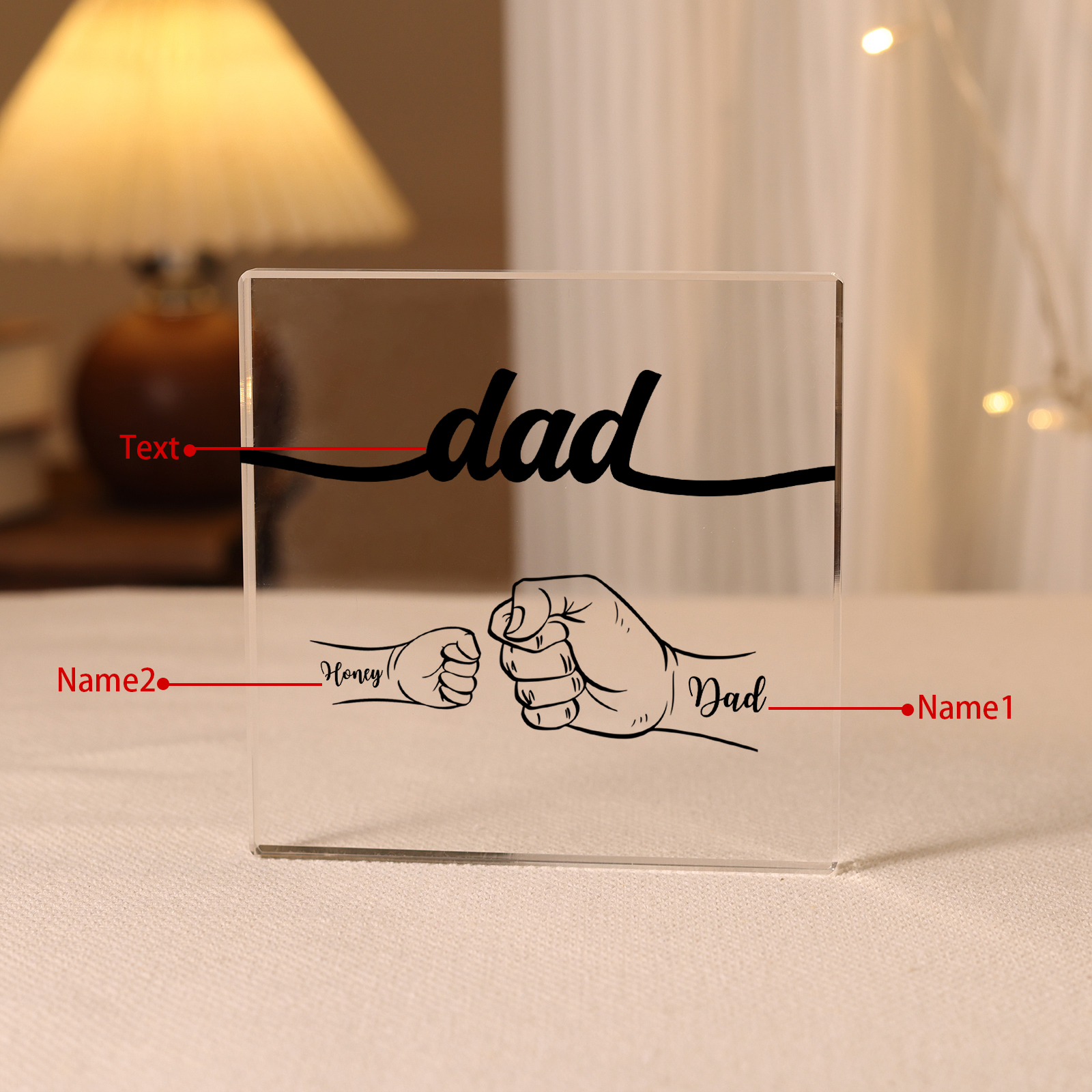 2 Names - Personalized Fist Acrylic  Keepsake Custom Text Acrylic Plaque Ornament Gift for Dad