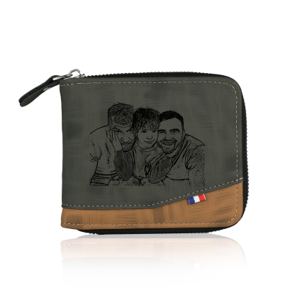 6 Names - Personalized Photo Custom Leather Men's Zipper Wallet as a Father's Day Gift for Dad