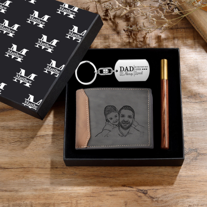 Personalized Leather Wallet Gift Box Set with Keychain Customizable Photo Text and Date Wallet Gift for Dad