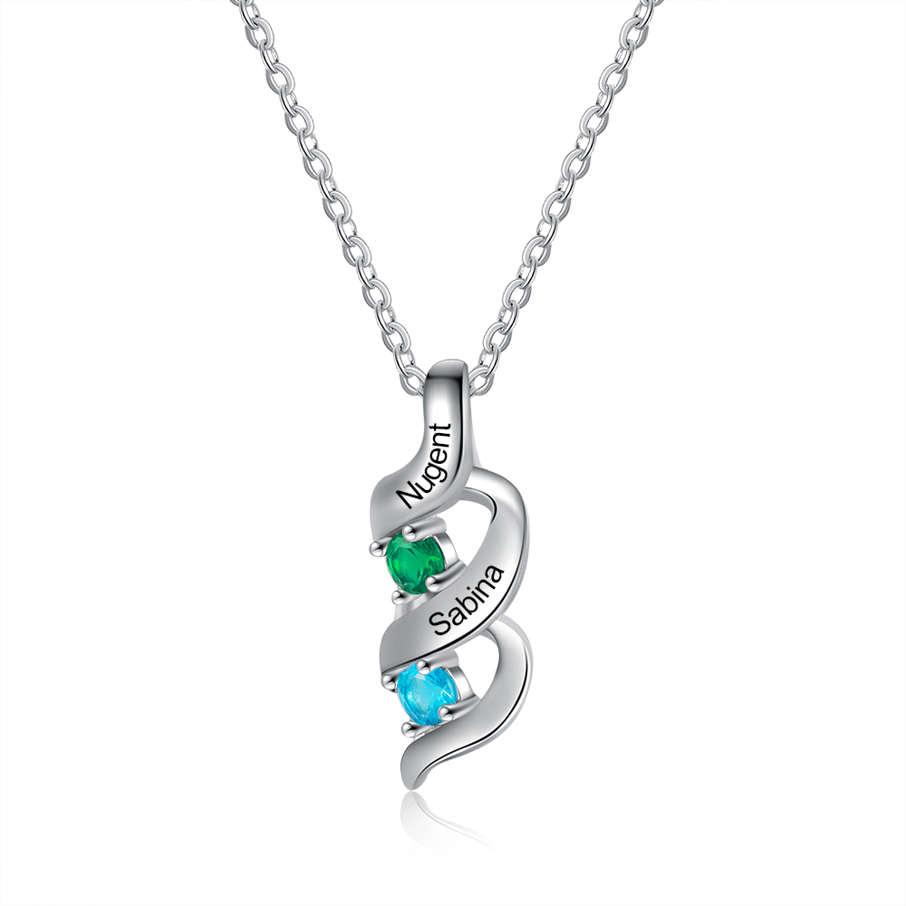 2 Names-Personalized Necklace Cascading Pendant with 2 Birthstones Engraving 2 Names Gifts for Her