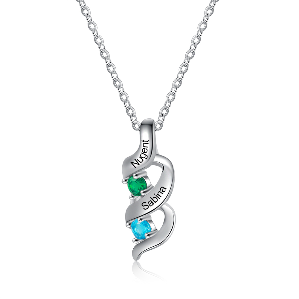 Mother DNA Necklace Personalized Family Necklace Engrave 2 Names & Birthstones Gifts For Her