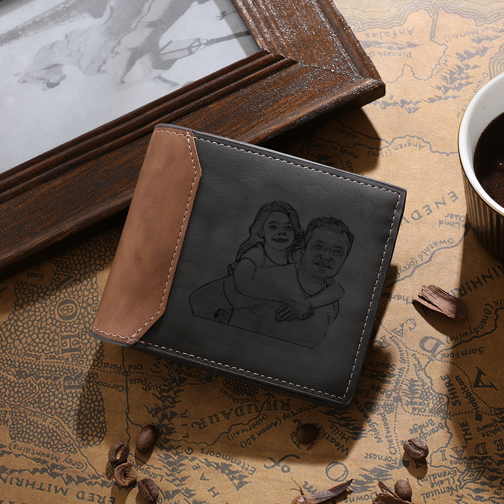 Personalized Photo Leather Men's Wallet Custom Text Letter Folding Wal