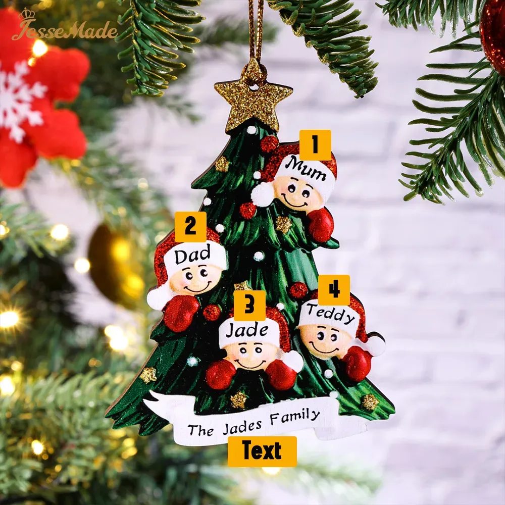 Personalized Family Enamel Cup & Ornament Set – Custom 4 Names & 1 Text Gift Box Christmas Gift for Family | Jessemade