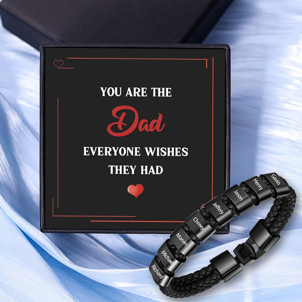 8 Names Personalized Braided Leather Bracelet Engraving Men's Bracelet Gift for Dad