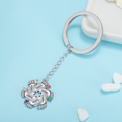 Personalized Baby Feet Keychain With 6 Birthstones Engraved names Keychain Gifts For Mother