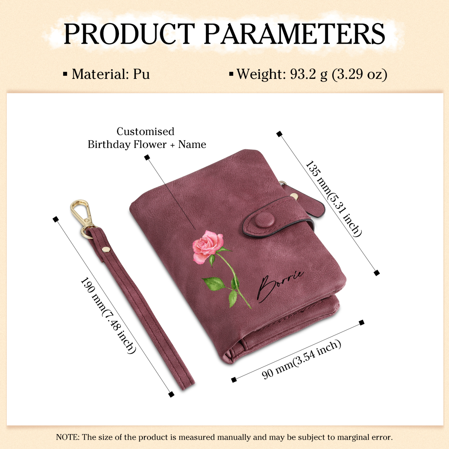 Purple Color Personalized Birthday Flower Leather Wallet Engraving Name Wallet Gifts for Women
