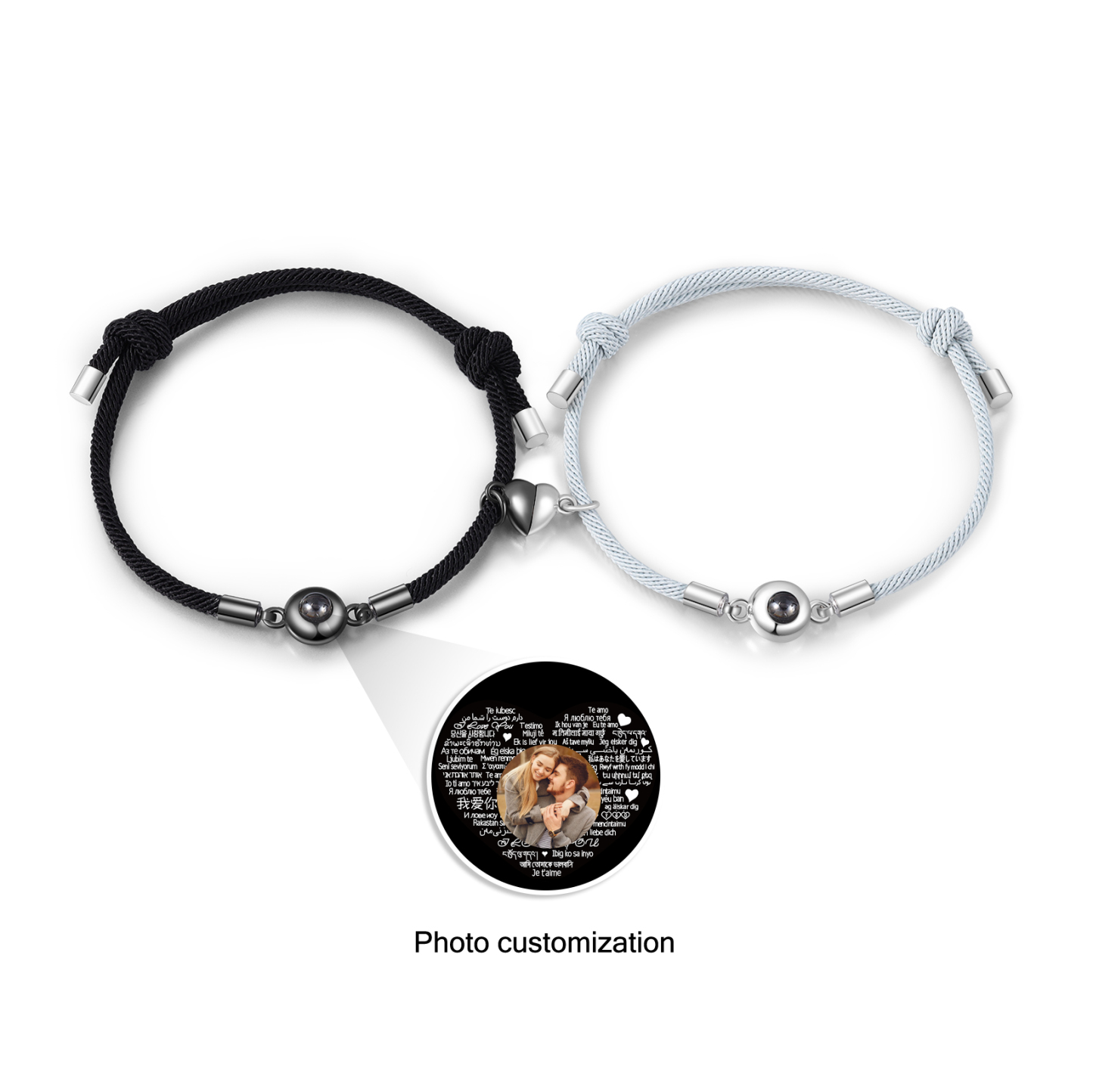 2 PCS Personalized Projection Bracelet Customized Photo Bracelet Set Adjustable Bracelet Personalized Gift