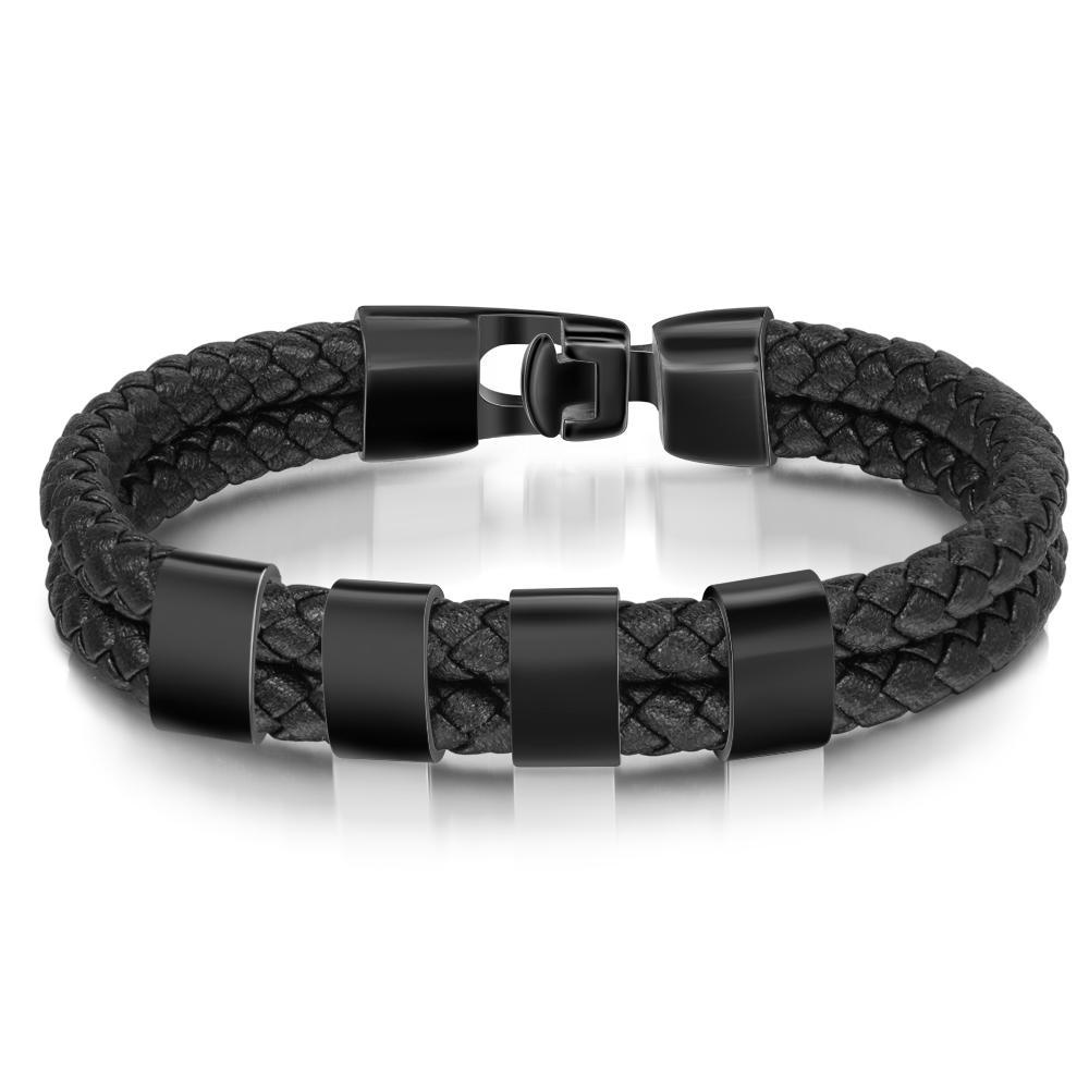 Customized Braided Leather Bracelet Engraved 4 Names Men's Bracelet for Him