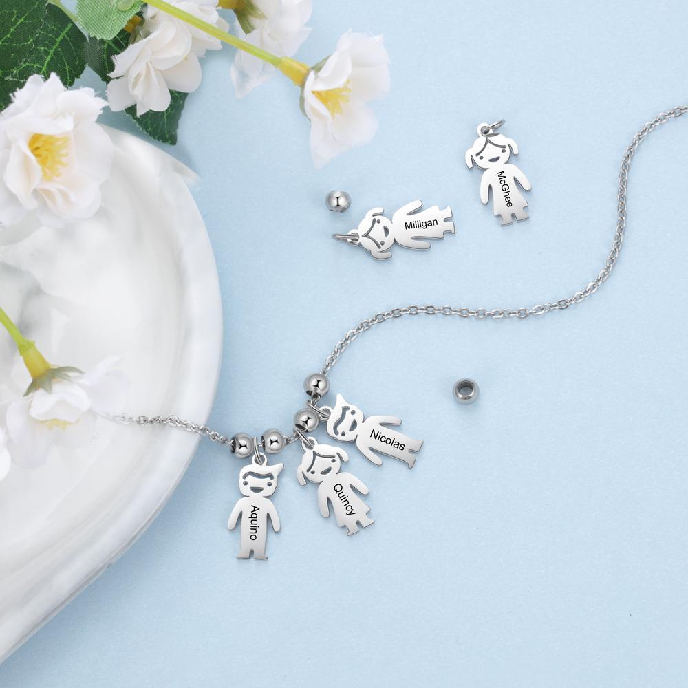 Personalized Kids Charm Necklace Engraved Names Gifts for Mother