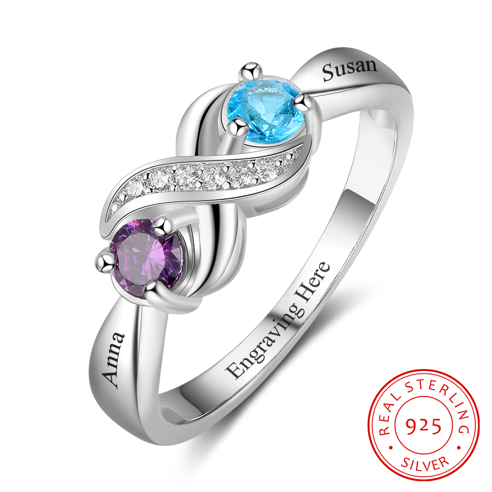 Family Ring Promise Ring Personalized 2 Birthstones Ring With Names Gifts for Her