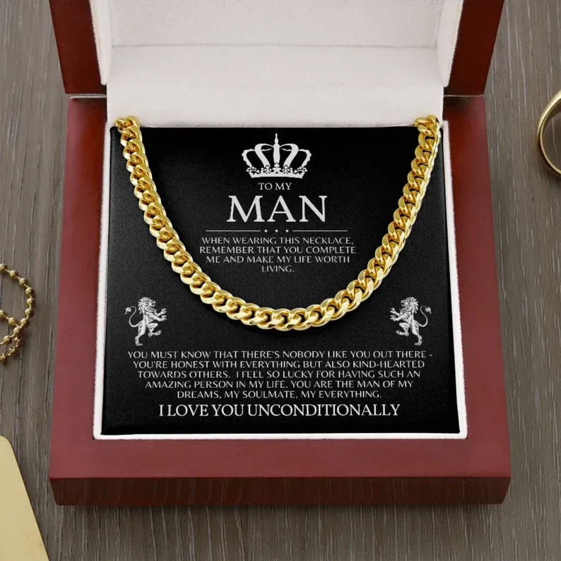 To My Man-Cuban Link Chain Necklace Promise Necklace Gift Set "You are The Man of My Dreams"