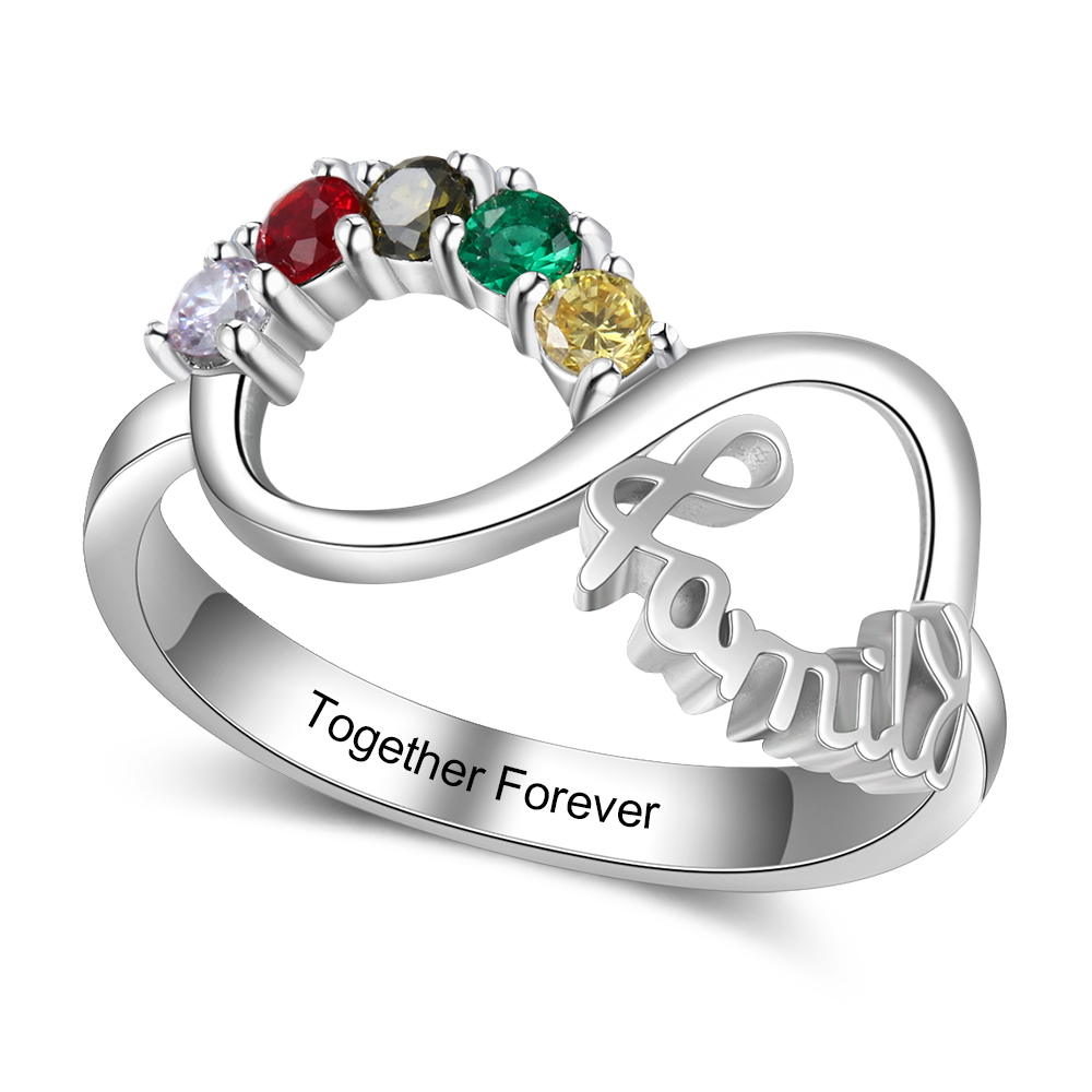 S925 Silver Ring Personalized 5 Birthstones Infinity Ring With Names Gifts For Her
