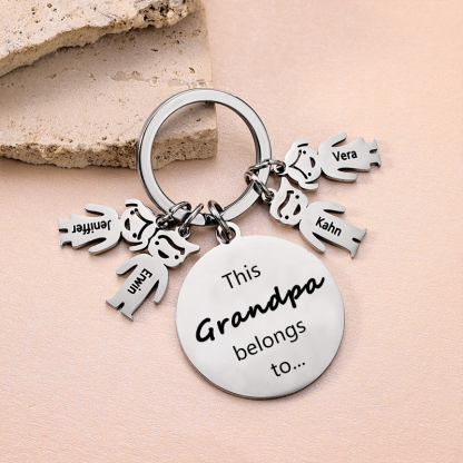 4 Names-This Mom Belongs to...Custom Keychain with Name & Text