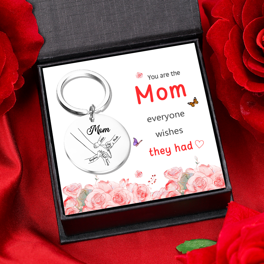 4 Name Personalized Pendant Keychains, Set in Gift Box, Engraved with Name, Special Gift for Mom