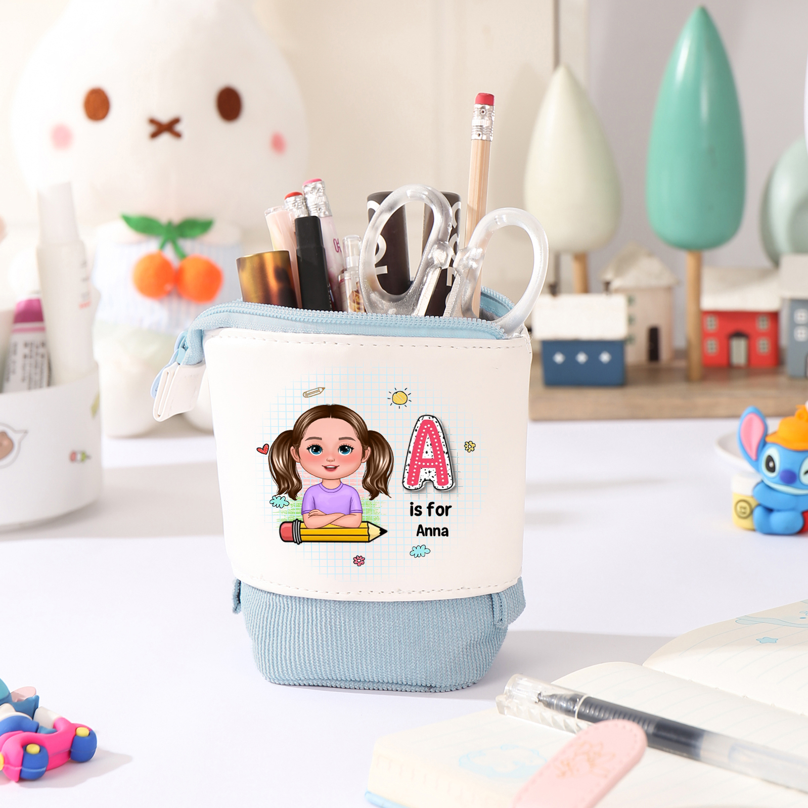 Personalized Cartoon Character & Initial Name Pencil Case - Back To School Gift For Boys & Girls 