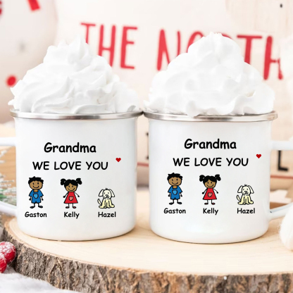 Personalized Enamel Cup Grandma We Love You Gift with Cartoon Characters Pets | Jessemade