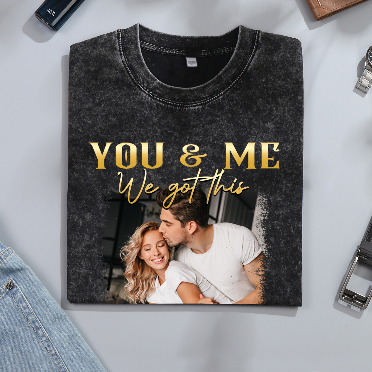 Personalised Couple T-Shirt – with Custom 2 Names and 1 Photo - "YOU & ME, We Got This" | Valentine’s Day Gift for Him/Her | Jessemade