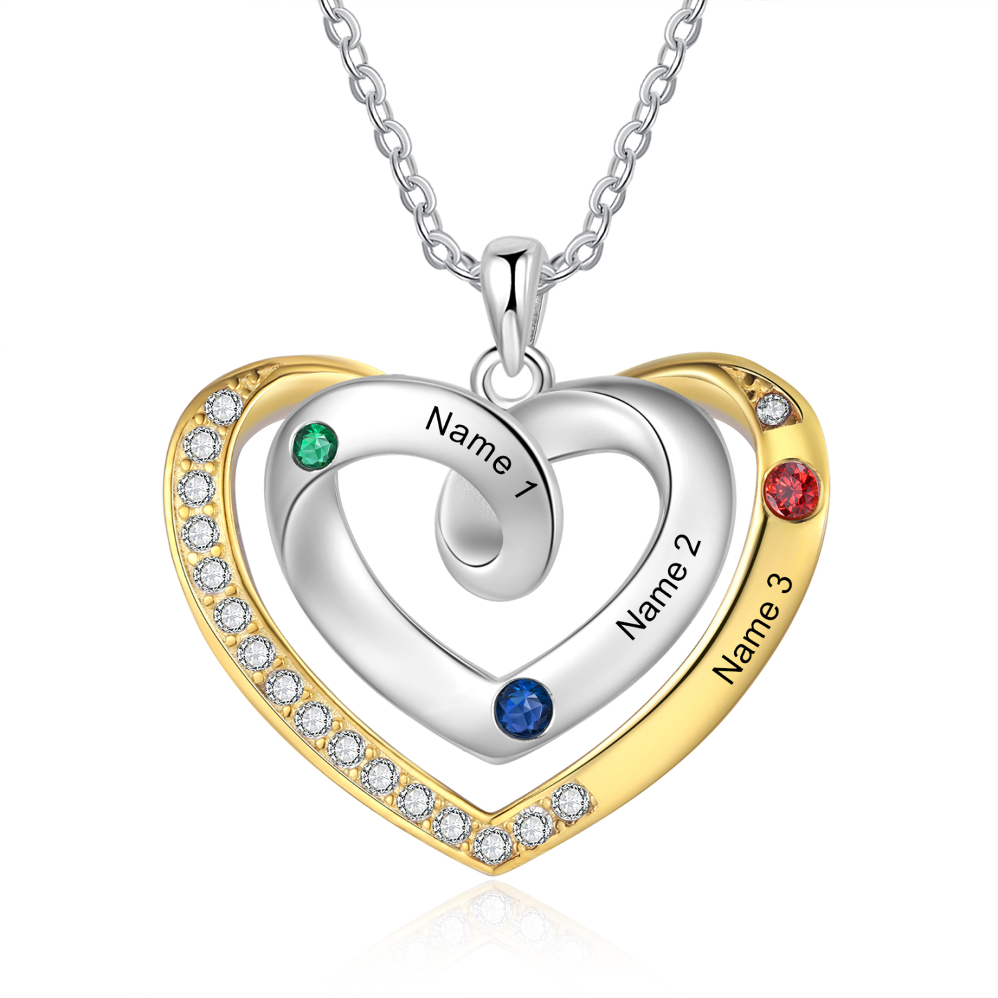 3 Names - Personalized Heart Necklace with Customized Names and Birthstone, A Perfect and Exquisite Gift for Her