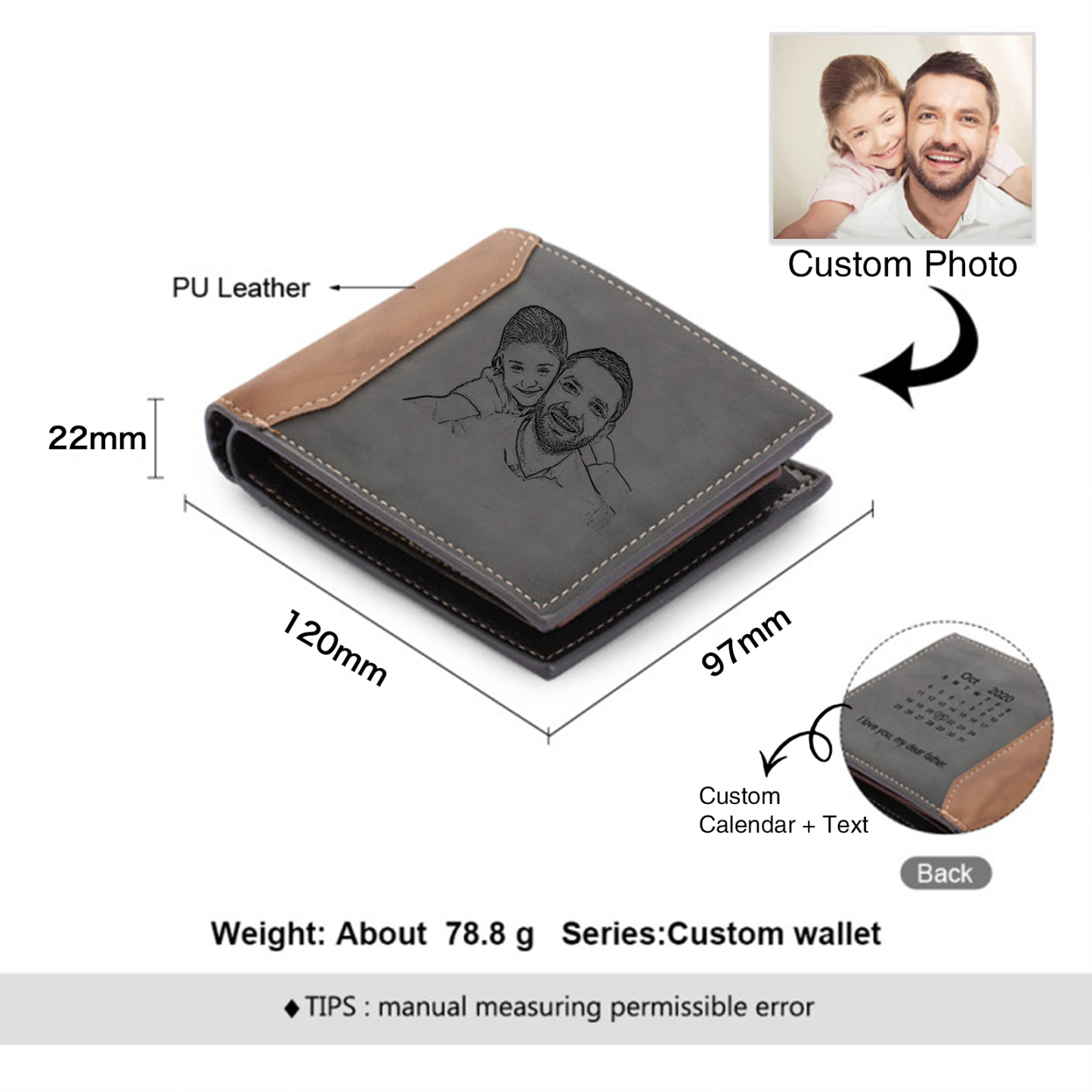 Personalized Leather Wallet Gift Box Set with Keychain Customizable Photo Text and Date Wallet Gift for Dad