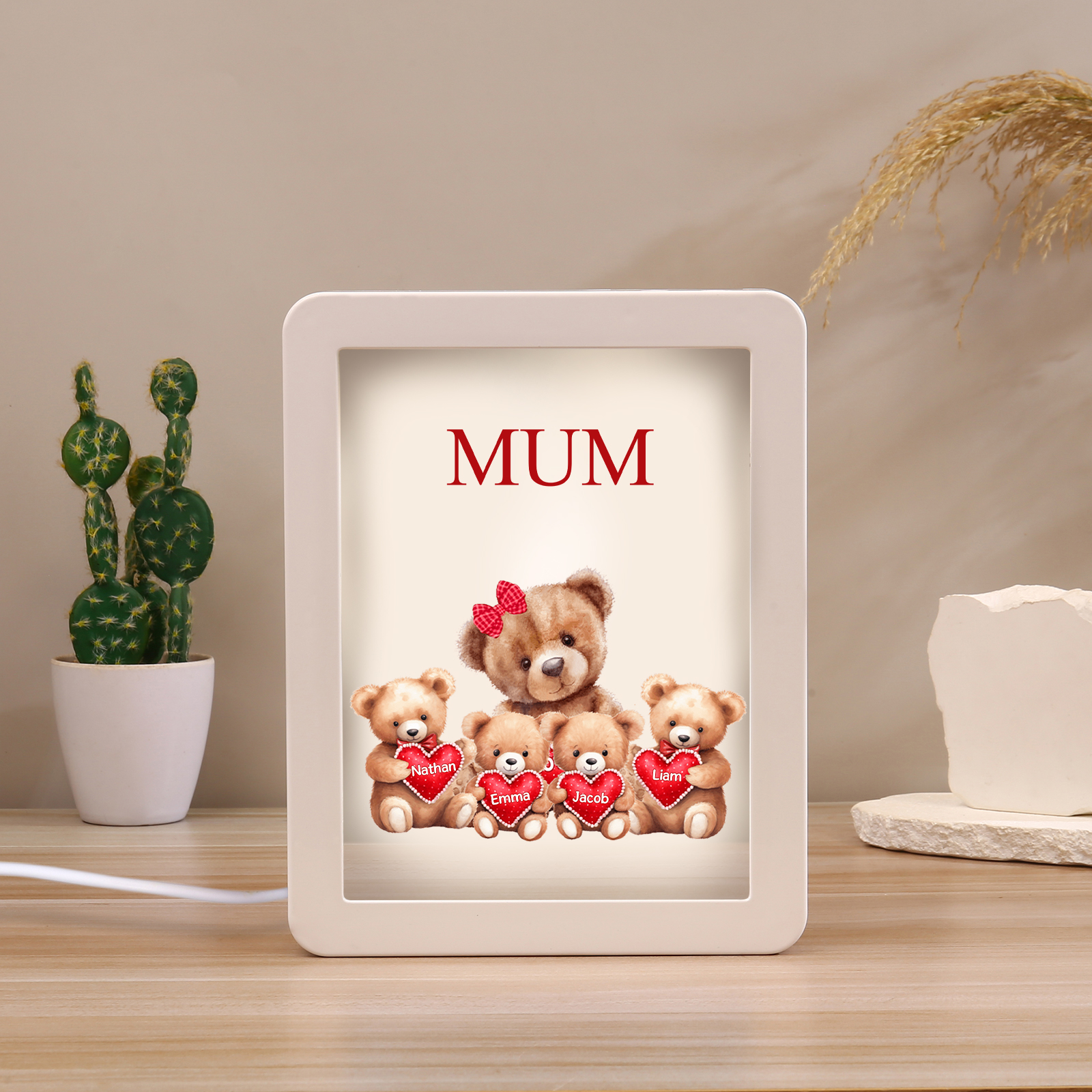 4 Names - Personalized Mom Home Bear Style Custom Text LED Night Light Gift for Mum