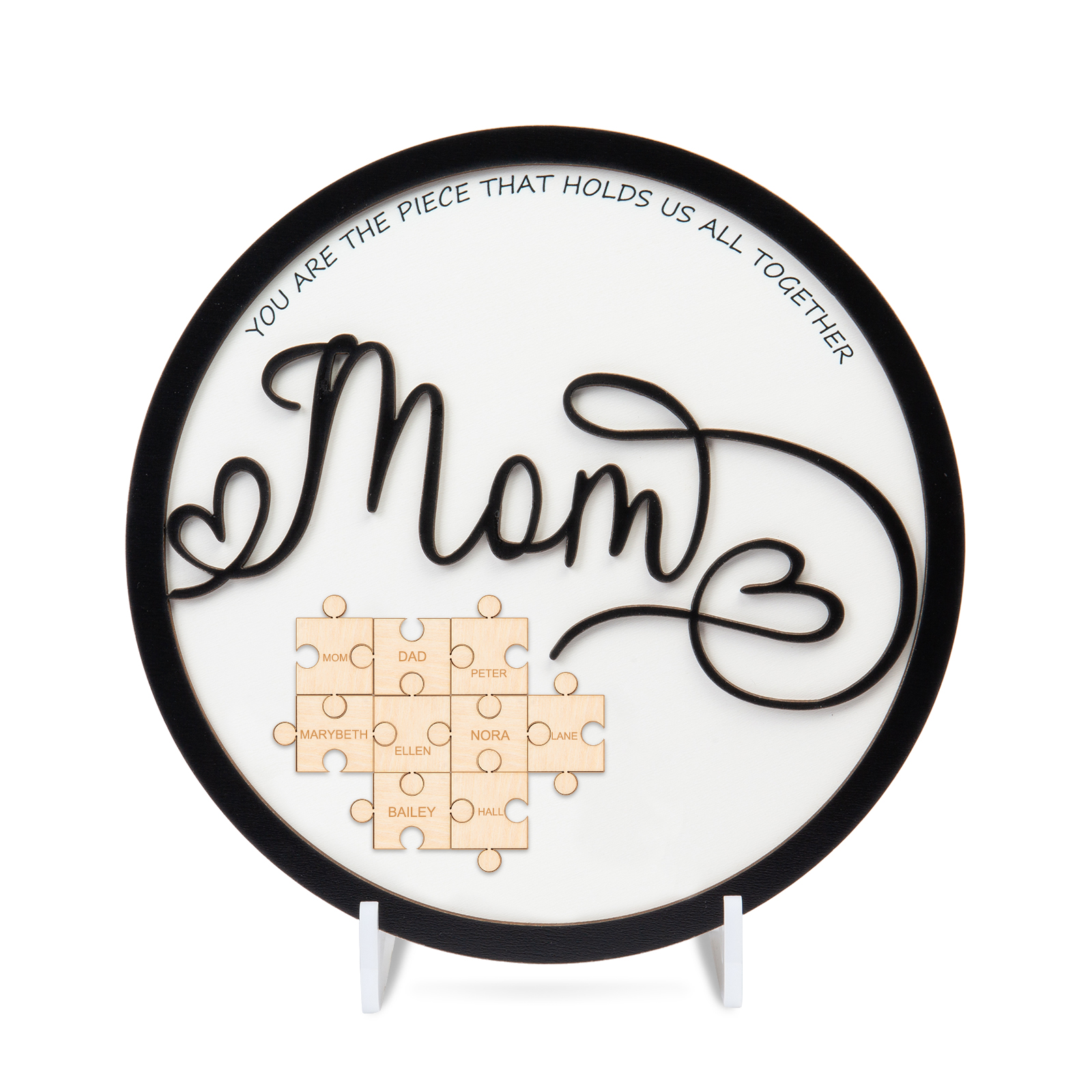 Personalized Mom You Are the Piece that Holds Us Together Puzzle Sign Custom Mom Plaque with 9 Kids' Names
