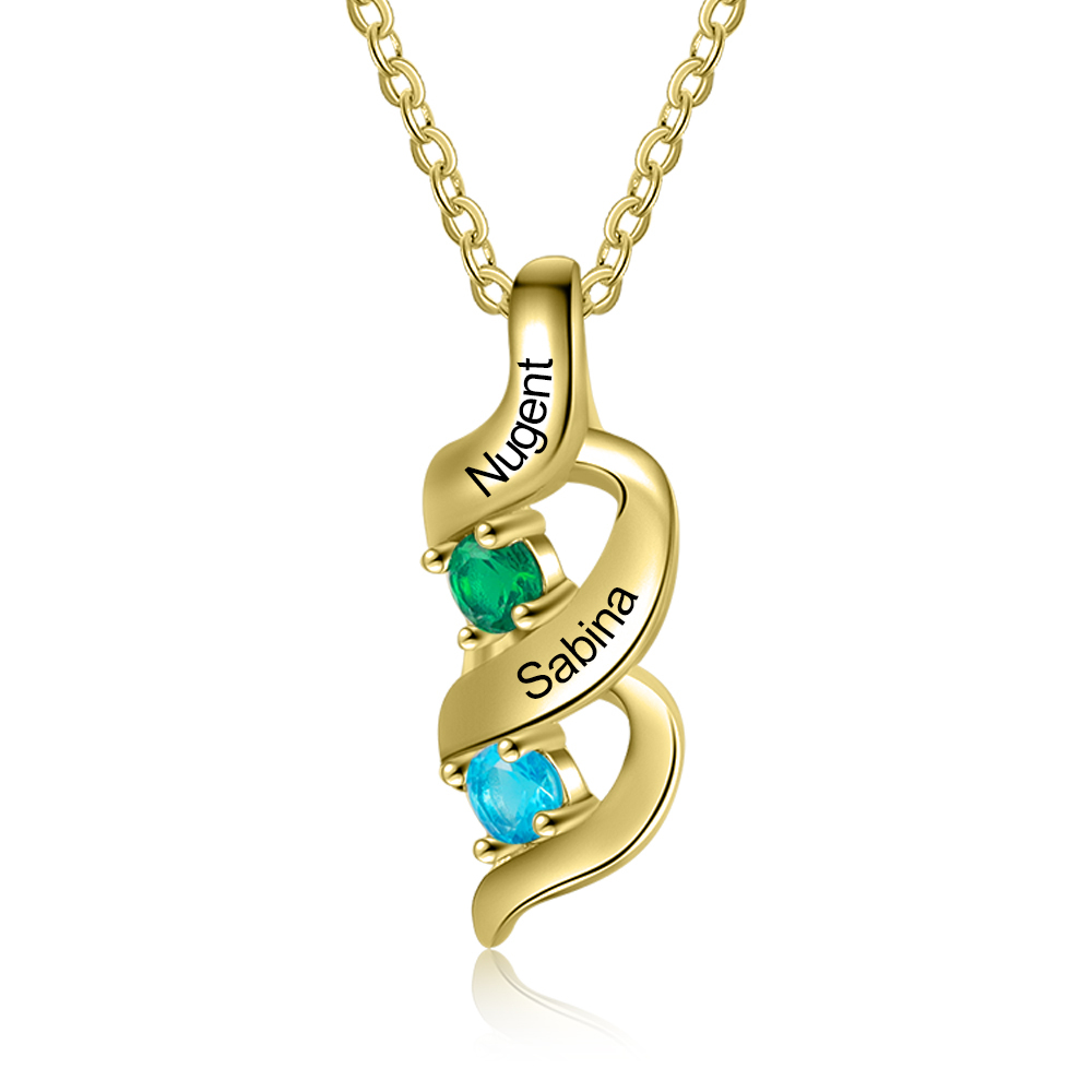 Mother DNA Necklace Personalized Family Necklace Engrave 2 Names & Birthstones Gifts For Her