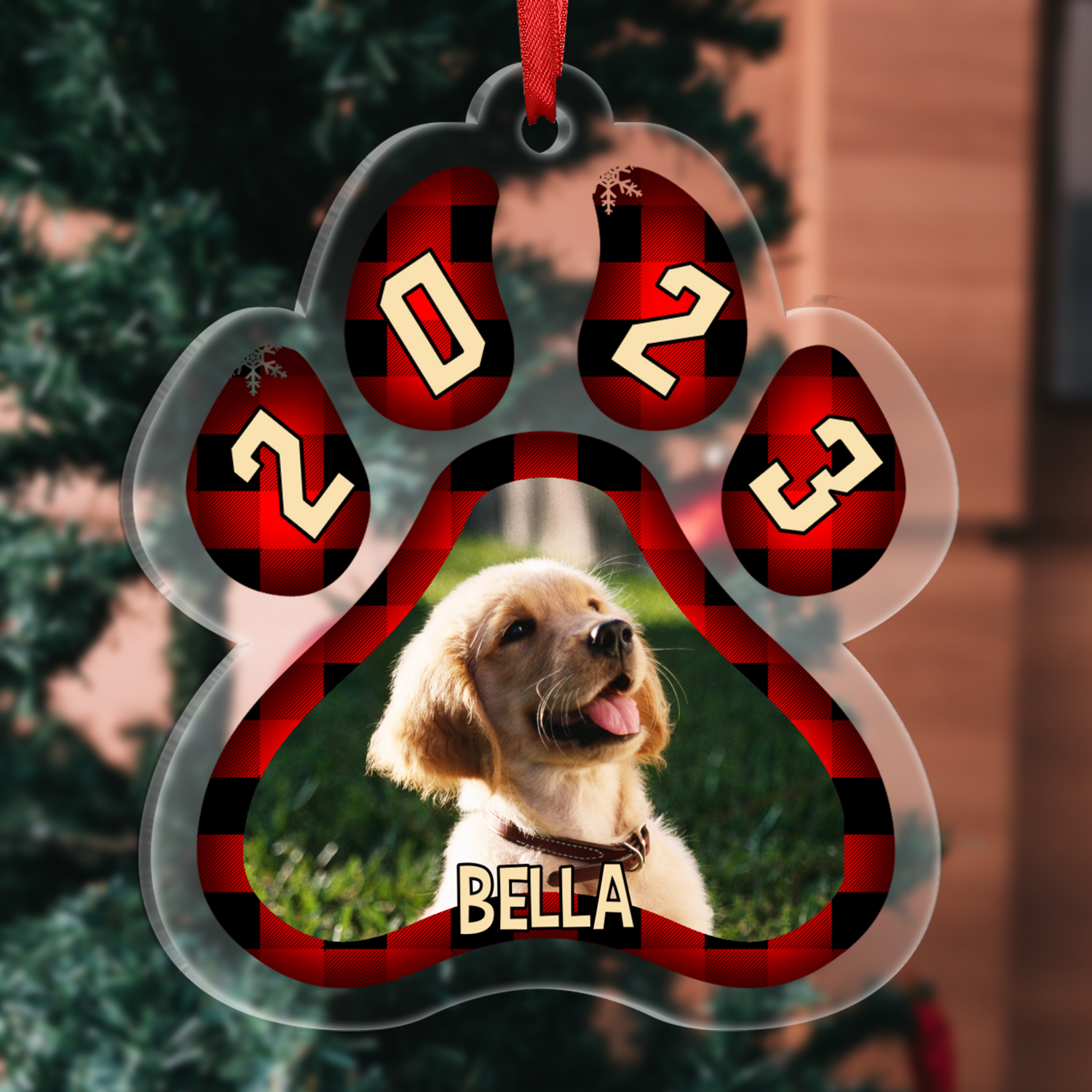 Personalized Pet Photo Christmas Ornament Customized Photo & Name Acrylic Hanging Ornament