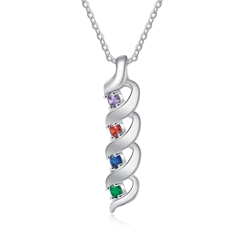 4 Names-Personalized Necklace Cascading Pendant with 4 Birthstones Engraving 4 Names Gifts for Her
