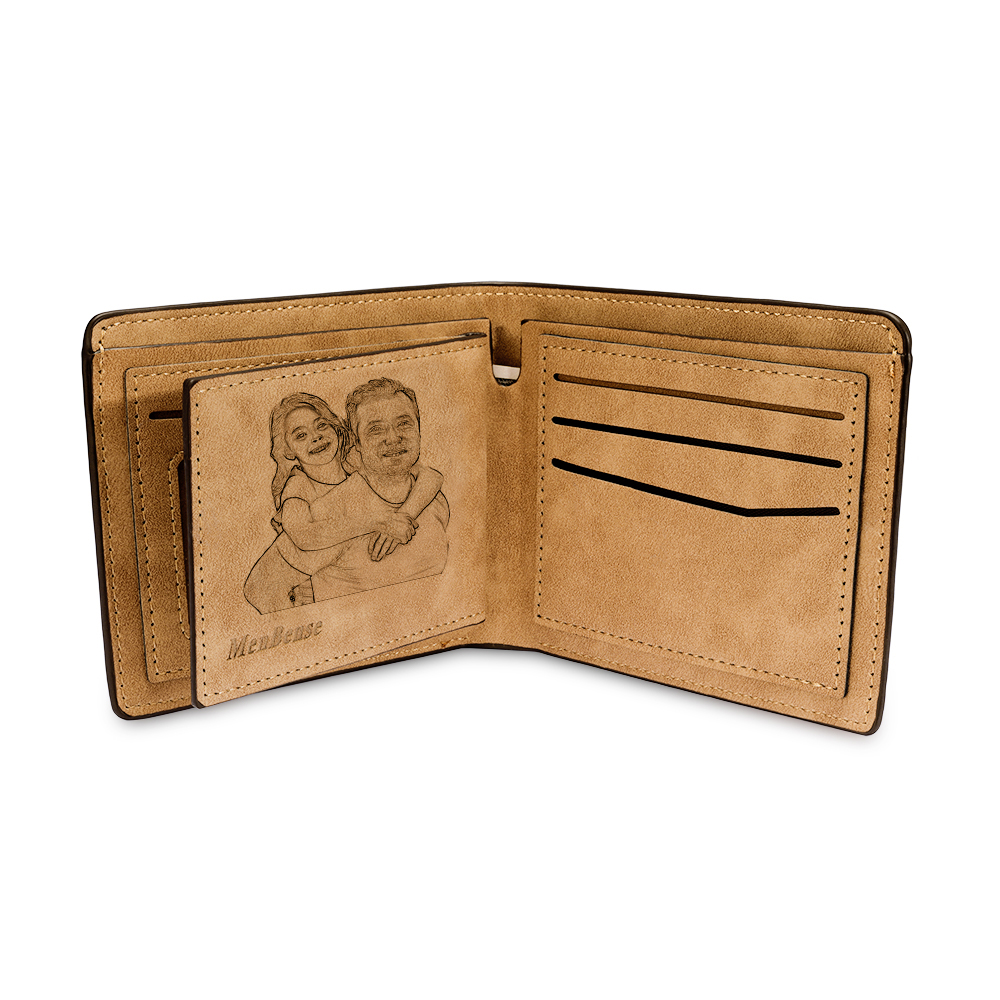 2 Names - Personalized Leather Men's Wallet Custom Photo Fist Fold Wallet With Gift Boxfor Dad