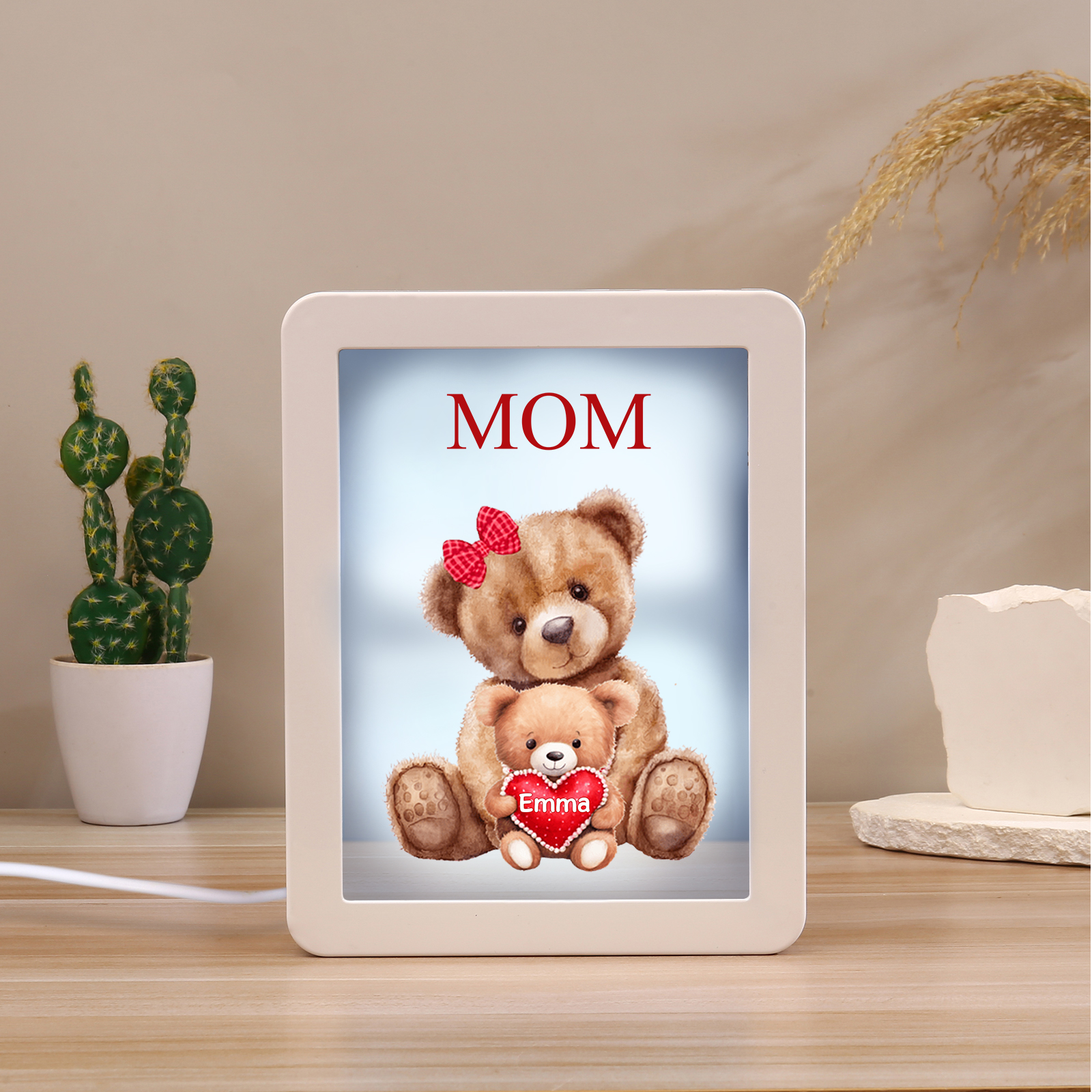 1 Name - Personalized Mom Home Bear Style Custom Text LED Night Light Gift for Mom