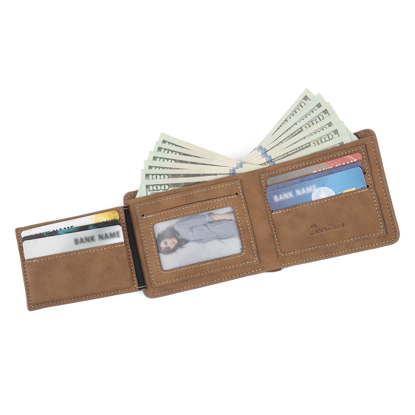 2-Names Personalized Leather Men's wallet With Card Slot Engraved With Name And Photo For Papa As a Father's Day Unique Gift