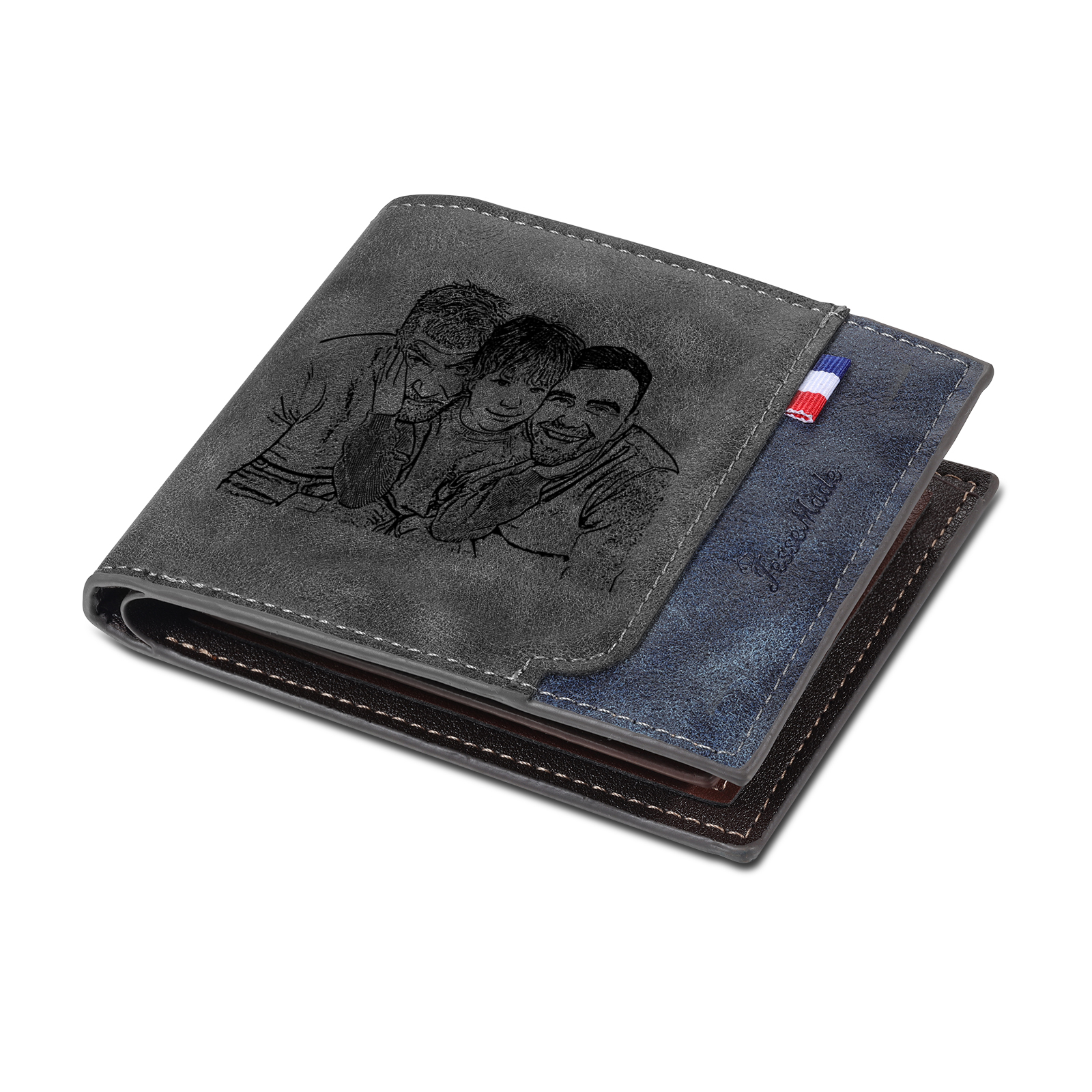 4 Names - Personalized Photo Custom Leather Men's Folding Wallet as a Father's Day Gift for Dad