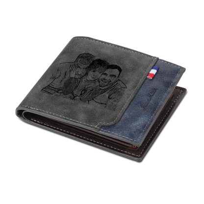 4 Names - Personalized Photo Custom Leather Men's Folding Wallet as a Father's Day Gift for Dad