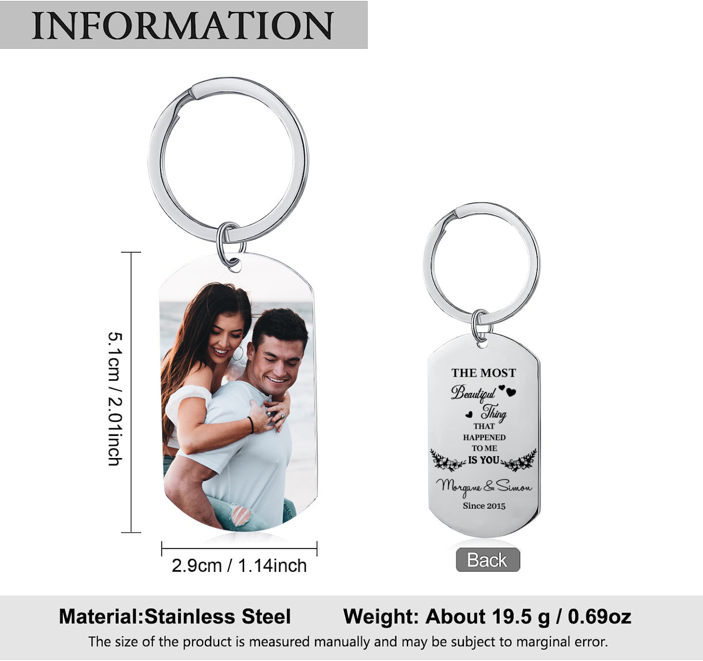 Personalized Photo Couple Keychain Gift Custom Name And Date Special Keychain Gift For Him/Her