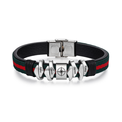 Personalized Leather Bracelet Custom 4 Names Mens Bracelet