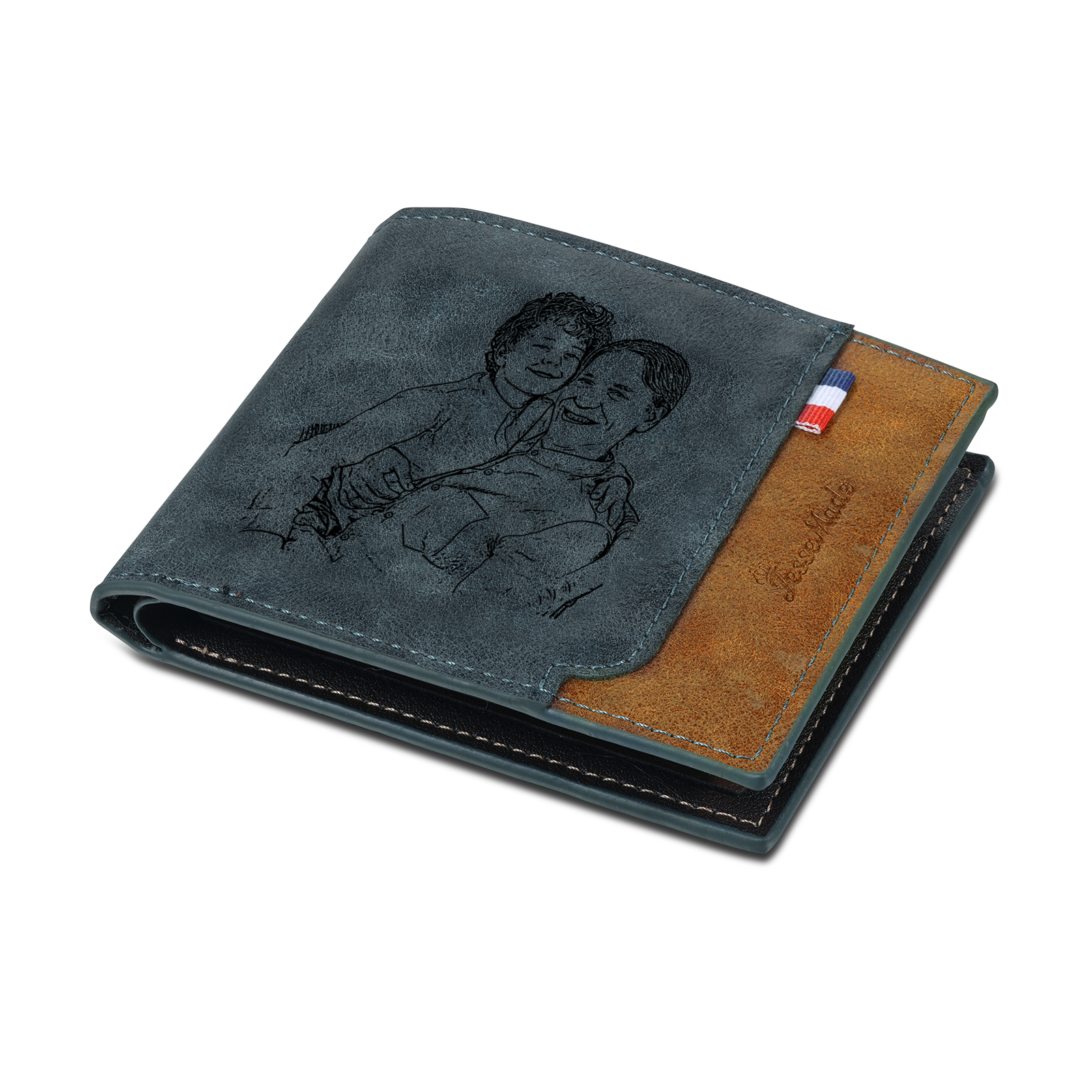4 Names - Personalized Photo Custom Leather Men's Folding Wallet as a Father's Day Gift for Dad